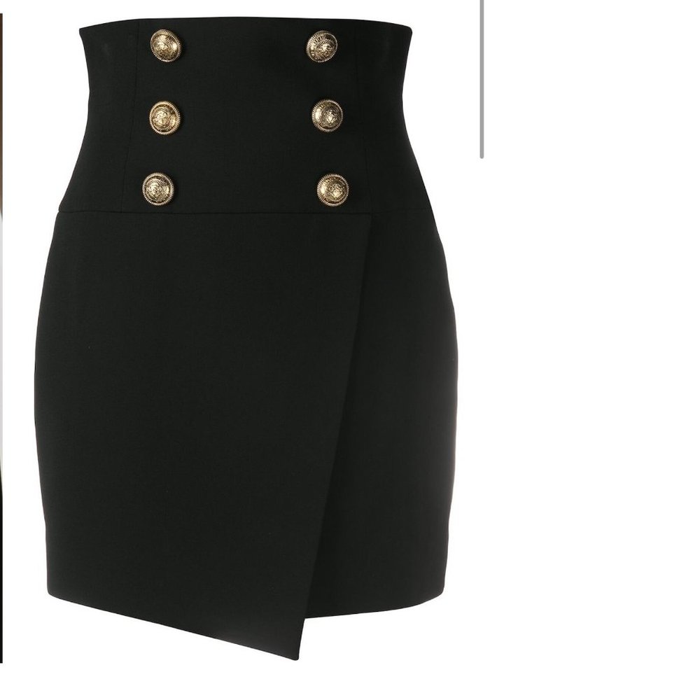 NWT Balmain Short High Waisted Buttoned Wrap Skirt
